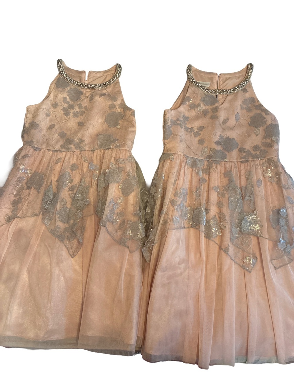 Bonnie Jean Peach and Silver Floral Tulle Party Dress